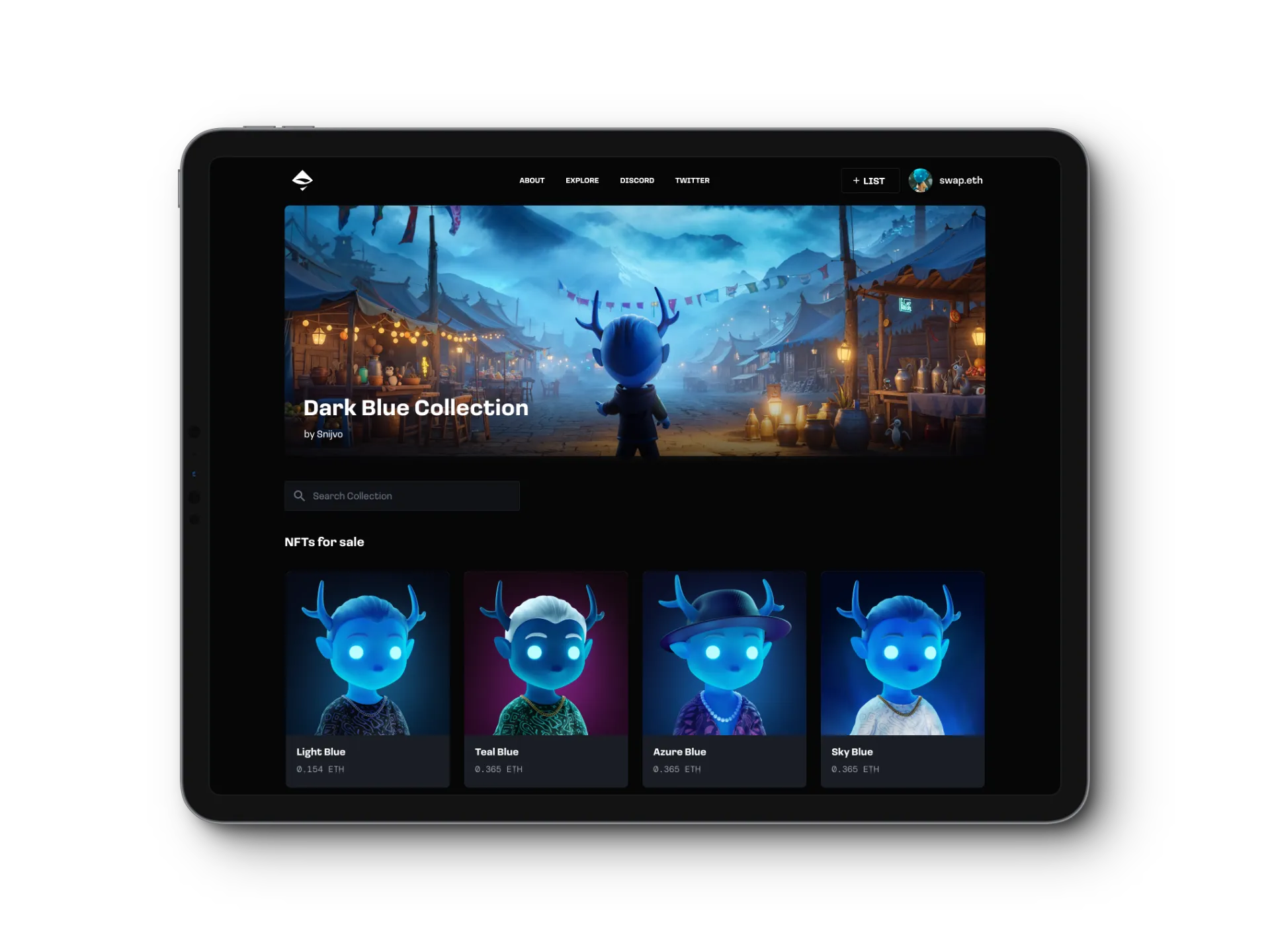 NFT Marketplace collection page mockup