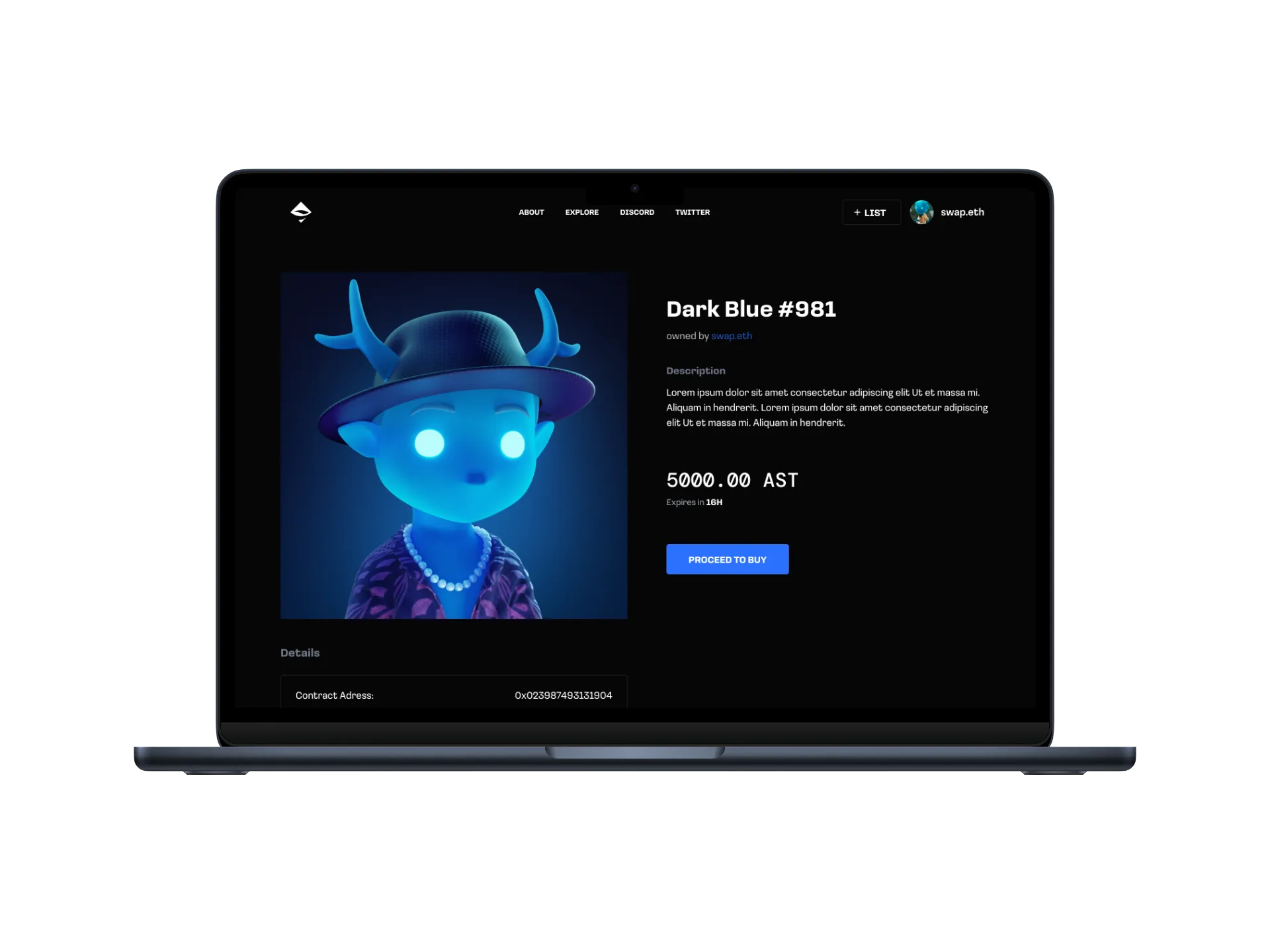 NFT Marketplace's detail page of an item